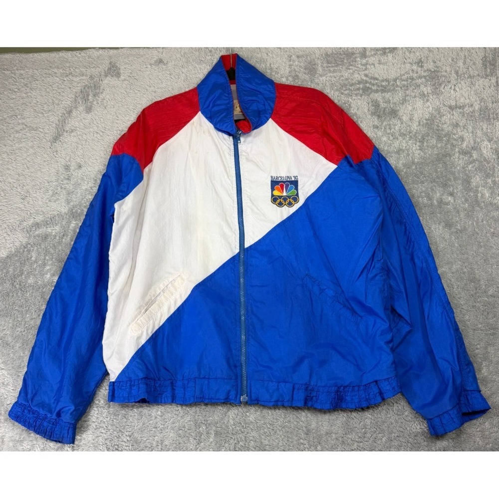 Vintage Barcelona 92 NBC Olympics Track Jacket Adult L Blue Red White 90s